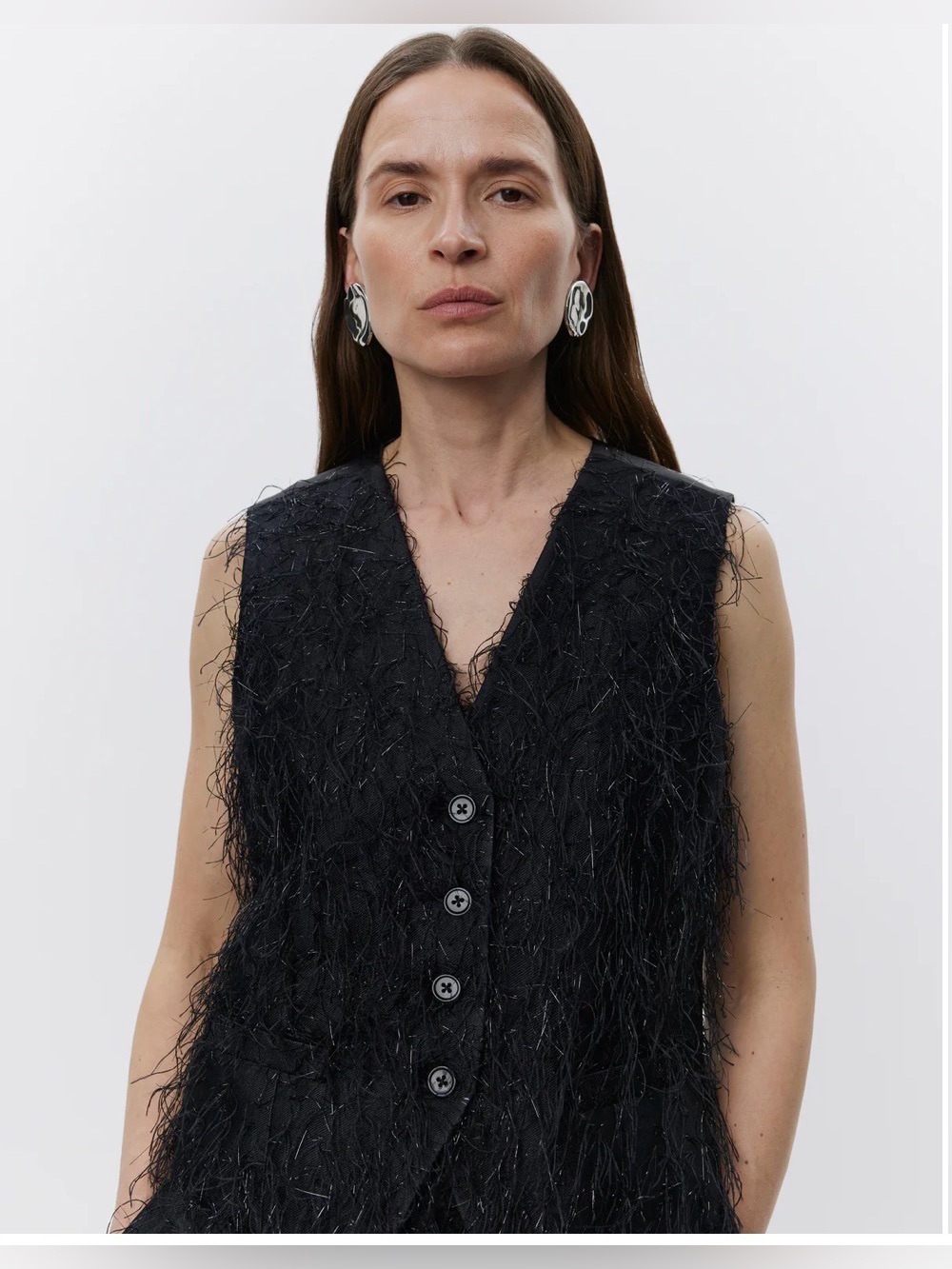 Day birger et mikkelsen Textured Black Feather-Like Button Vest size US 10 NWT